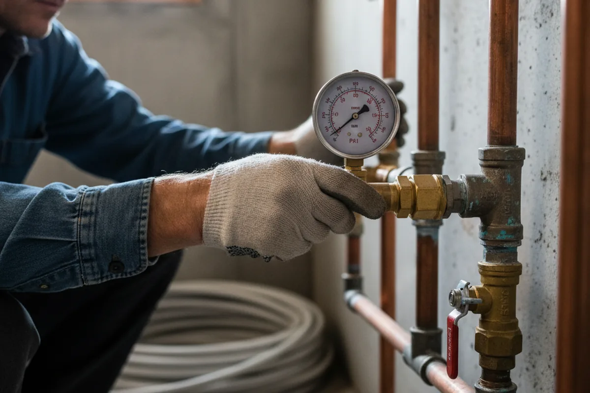 Pressure testing a repaired line during Water Line Repair in Mountain Lakes